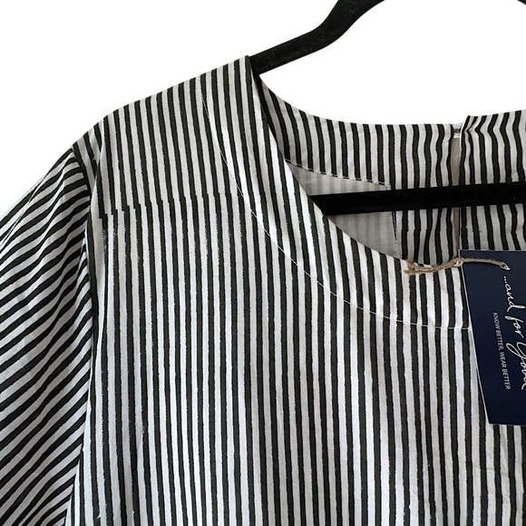 NWT | 100% ORGANIC COTTON HUDSON SHIRT DRESS MENSWEAR BLACK & WHITE STRIPE L/XL - Picture 3 of 12